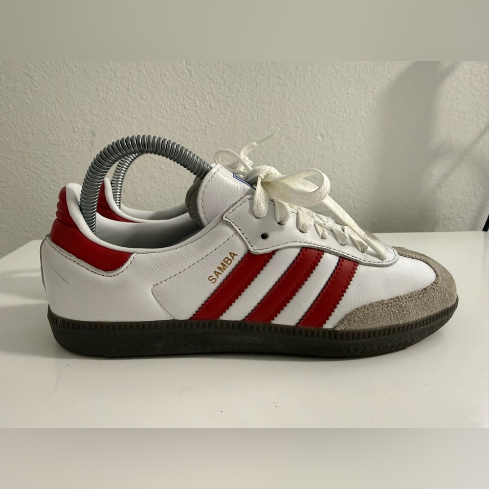 adidas Samba OG White with Bright Red Stripes - Picture 3 of 7